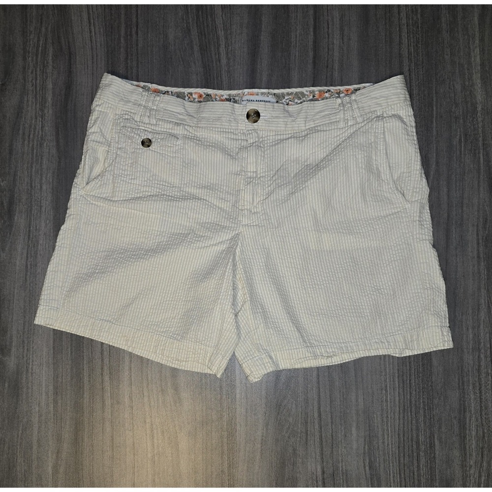 Banana Republic Tan Striped Shorts Pocket 100% Cotton Beach Resort Preppy Sz 14